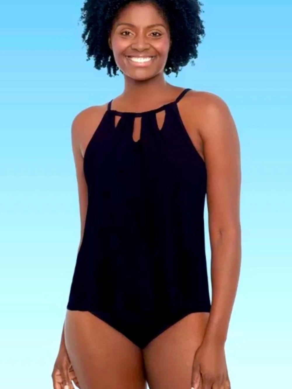 Dreamsuit Highneck Halter Keyhole One Piece Swimsuit Black 12 NWOT